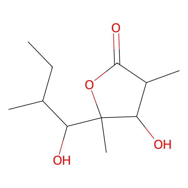 2D Structure of 4-Hydroxy-5-(1-hydroxy-2-methylbutyl)-3,5-dimethyloxolan-2-one