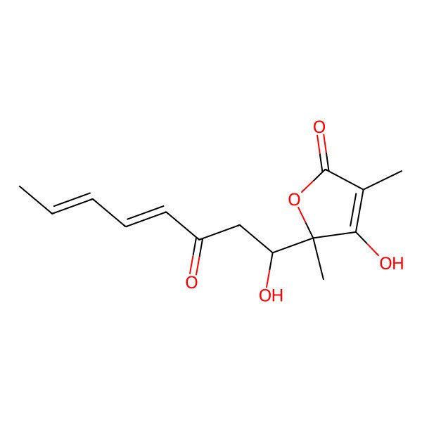2D Structure of 4-Hydroxy-5-(1-hydroxy-3-oxoocta-4,6-dienyl)-3,5-dimethylfuran-2-one