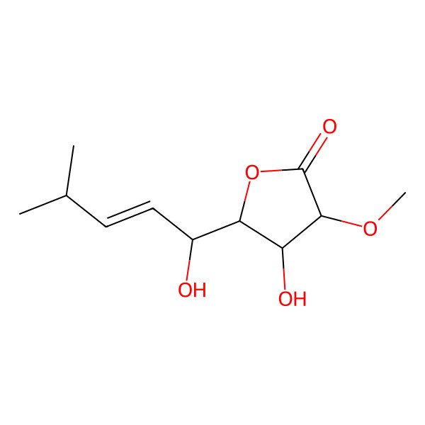 2D Structure of 4-Hydroxy-5-(1-hydroxy-4-methylpent-2-enyl)-3-methoxyoxolan-2-one