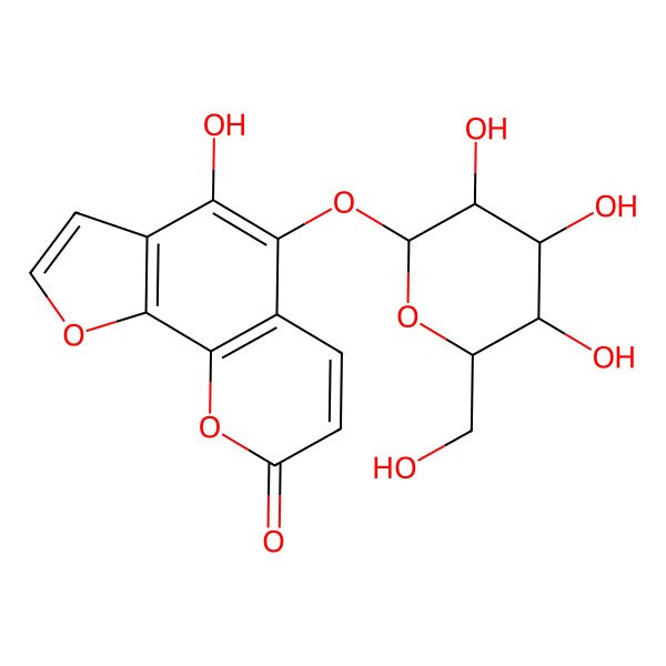 2D Structure of 4-Hydroxy-5-[3,4,5-trihydroxy-6-(hydroxymethyl)oxan-2-yl]oxyfuro[3,2-h]chromen-8-one