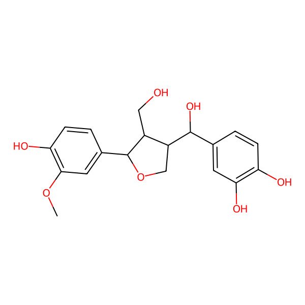 2D Structure of 4-[Hydroxy-[5-(4-hydroxy-3-methoxyphenyl)-4-(hydroxymethyl)oxolan-3-yl]methyl]benzene-1,2-diol