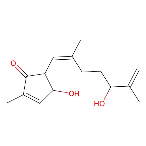 2D Structure of 4-Hydroxy-5-(5-hydroxy-2,6-dimethylhepta-1,6-dienyl)-2-methylcyclopent-2-en-1-one