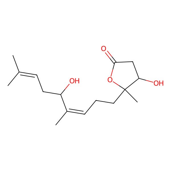 2D Structure of 4-Hydroxy-5-(5-hydroxy-4,8-dimethylnona-3,7-dienyl)-5-methyloxolan-2-one 2D Structure of 4-Hydroxy-5-(5-hydroxy-4,8-dimethylnona-3,7-dienyl)-5-methyloxolan-2-one