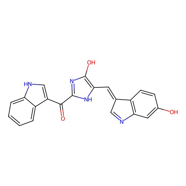 2D Structure of [4-hydroxy-5-[(6-hydroxyindol-3-ylidene)methyl]-1H-imidazol-2-yl]-(1H-indol-3-yl)methanone