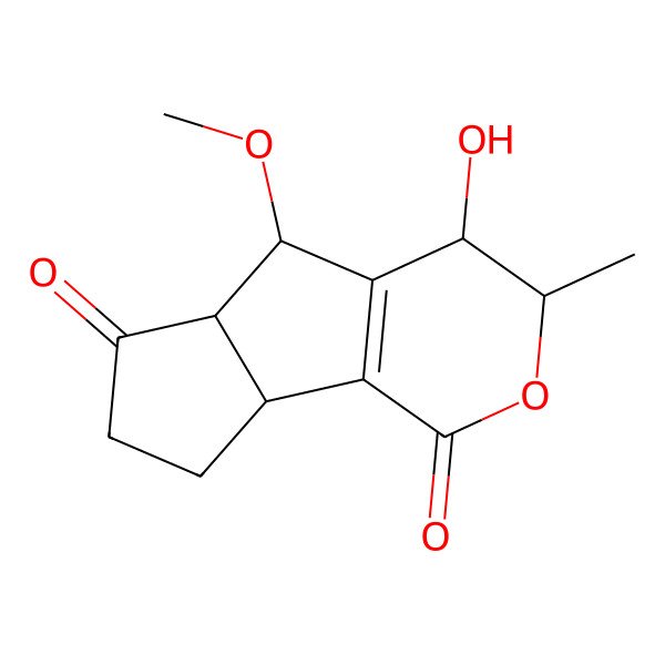 2D Structure of 4-hydroxy-5-methoxy-3-methyl-4,5,5a,7,8,8a-hexahydro-3H-pentaleno[1,2-c]pyran-1,6-dione