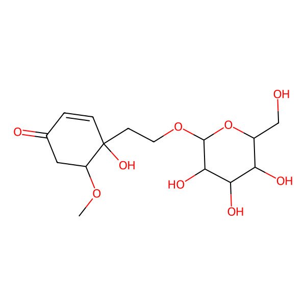 2D Structure of 4-Hydroxy-5-methoxy-4-[2-[3,4,5-trihydroxy-6-(hydroxymethyl)oxan-2-yl]oxyethyl]cyclohex-2-en-1-one
