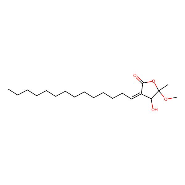 2D Structure of 4-Hydroxy-5-methoxy-5-methyl-3-tetradecylideneoxolan-2-one 2D Structure of 4-Hydroxy-5-methoxy-5-methyl-3-tetradecylideneoxolan-2-one
