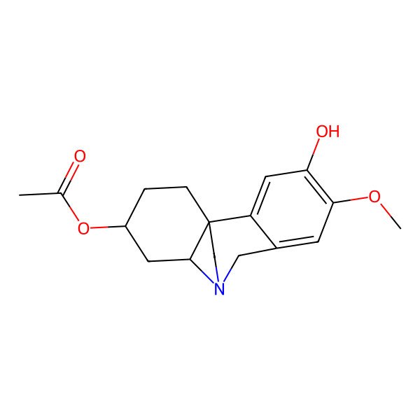 2D Structure of (4-Hydroxy-5-methoxy-9-azatetracyclo[7.5.2.01,10.02,7]hexadeca-2,4,6-trien-12-yl) acetate