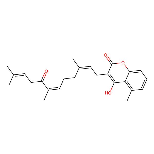 2D Structure of 4-Hydroxy-5-methyl-3-(3,7,11-trimethyl-8-oxododeca-2,6,10-trienyl)chromen-2-one 2D Structure of 4-Hydroxy-5-methyl-3-(3,7,11-trimethyl-8-oxododeca-2,6,10-trienyl)chromen-2-one