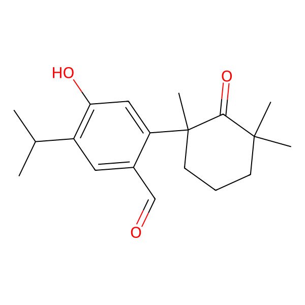 2D Structure of 4-Hydroxy-5-propan-2-yl-2-(1,3,3-trimethyl-2-oxocyclohexyl)benzaldehyde 2D Structure of 4-Hydroxy-5-propan-2-yl-2-(1,3,3-trimethyl-2-oxocyclohexyl)benzaldehyde