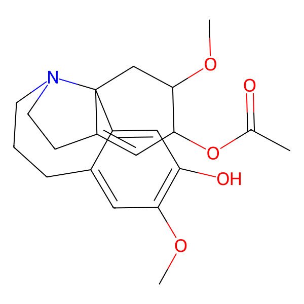 2D Structure of (4-Hydroxy-5,17-dimethoxy-11-azatetracyclo[9.7.0.01,14.02,7]octadeca-2,4,6,14-tetraen-16-yl) acetate