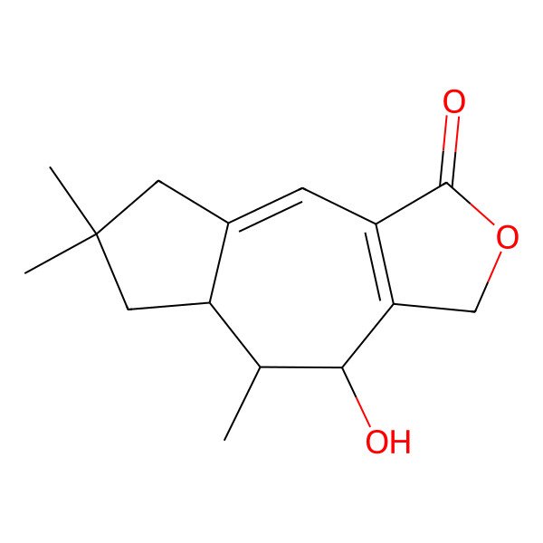 2D Structure of 4-Hydroxy-5,7,7-trimethyl-3,4,5,5a,6,8-hexahydroazuleno[5,6-c]furan-1-one