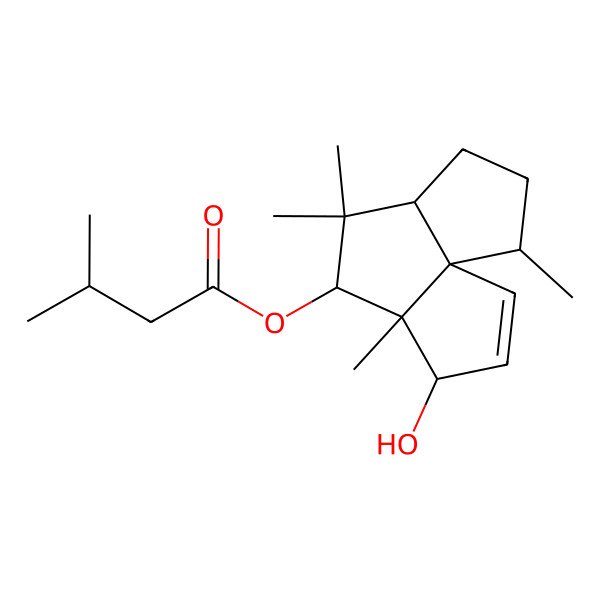 2D Structure of (4-Hydroxy-5,7,7,11-tetramethyl-6-tricyclo[6.3.0.01,5]undec-2-enyl) 3-methylbutanoate