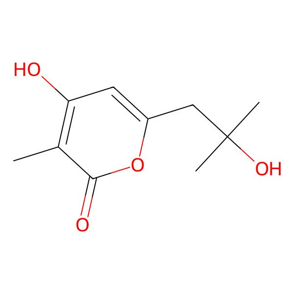 2D Structure of 4-Hydroxy-6-(2-hydroxy-2-methylpropyl)-3-methylpyran-2-one