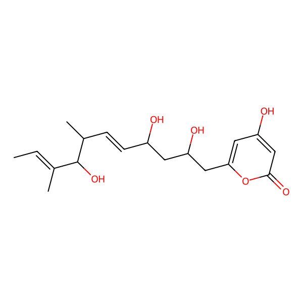 2D Structure of 4-hydroxy-6-[(2S,4R,5E,7S,8R,9E)-2,4,8-trihydroxy-7,9-dimethylundeca-5,9-dienyl]pyran-2-one