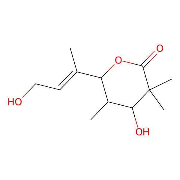 2D Structure of 4-Hydroxy-6-(4-hydroxybut-2-en-2-yl)-3,3,5-trimethyloxan-2-one