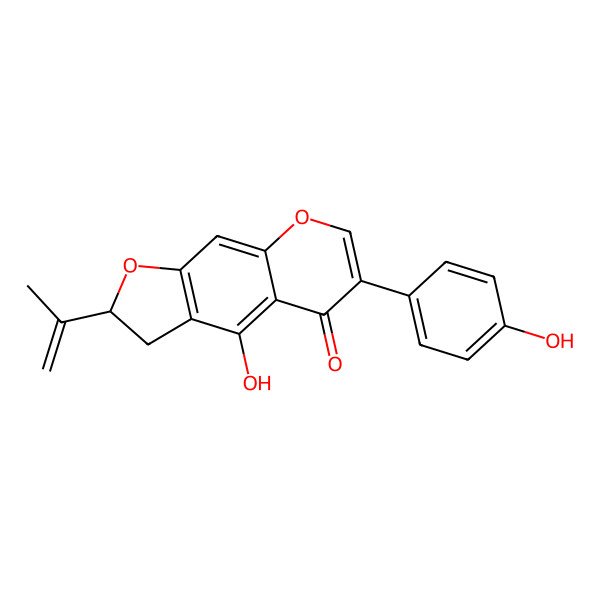 2D Structure of 4-Hydroxy-6-(4-hydroxyphenyl)-2-prop-1-en-2-yl-2,3-dihydrofuro[3,2-g]chromen-5-one