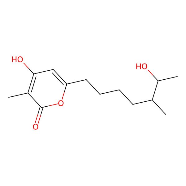 2D Structure of 4-Hydroxy-6-(6-hydroxy-5-methylheptyl)-3-methylpyran-2-one
