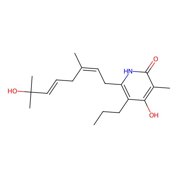 2D Structure of 4-hydroxy-6-(7-hydroxy-3,7-dimethylocta-2,5-dienyl)-3-methyl-5-propyl-1H-pyridin-2-one