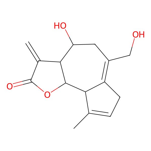 2D Structure of 4-Hydroxy-6-(hydroxymethyl)-9-methyl-3-methylidene-3a,4,5,7,9a,9b-hexahydroazuleno[4,5-b]furan-2-one