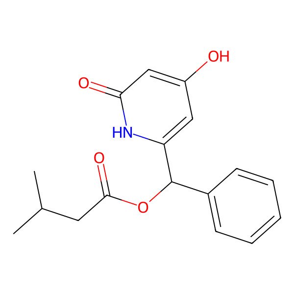 2D Structure of (4-Hydroxy-6-oxo-1,6-dihydropyridin-2-yl)(phenyl)methyl 3-methylbutanoate