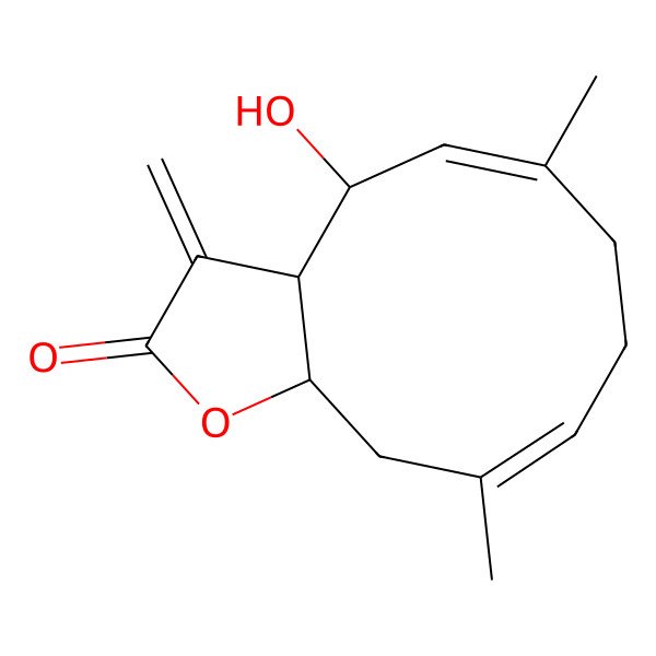 2D Structure of 4-Hydroxy-6,10-dimethyl-3-methylidene-3a,4,7,8,11,11a-hexahydrocyclodeca[b]furan-2-one