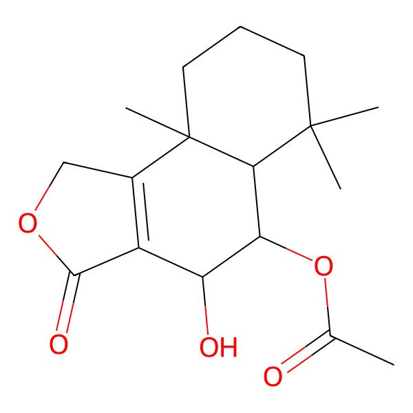 2D Structure of (4-hydroxy-6,6,9a-trimethyl-3-oxo-4,5,5a,7,8,9-hexahydro-1H-benzo[e][2]benzofuran-5-yl) acetate