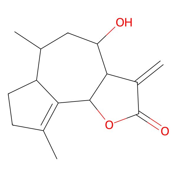 2D Structure of 4-Hydroxy-6,9-dimethyl-3-methylidene-3a,4,5,6,6a,7,8,9b-octahydroazuleno[4,5-b]furan-2-one