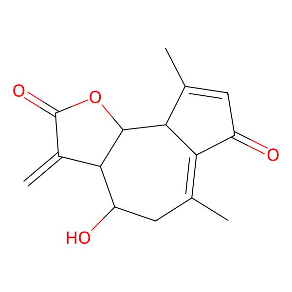 2D Structure of 4-hydroxy-6,9-dimethyl-3-methylidene-4,5,9a,9b-tetrahydro-3aH-azuleno[4,5-b]furan-2,7-dione