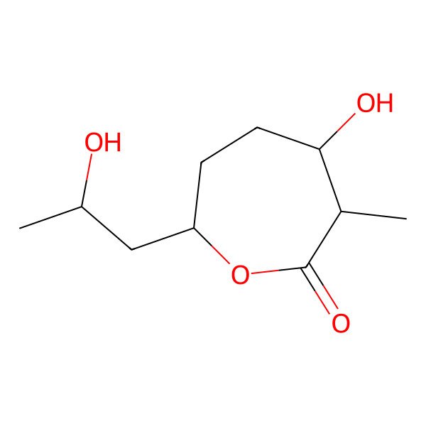 2D Structure of 4-Hydroxy-7-(2-hydroxypropyl)-3-methyloxepan-2-one