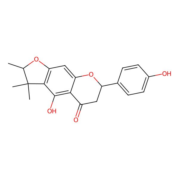 2D Structure of 4-hydroxy-7-(4-hydroxyphenyl)-2,3,3-trimethyl-6,7-dihydro-2H-furo[3,2-g]chromen-5-one