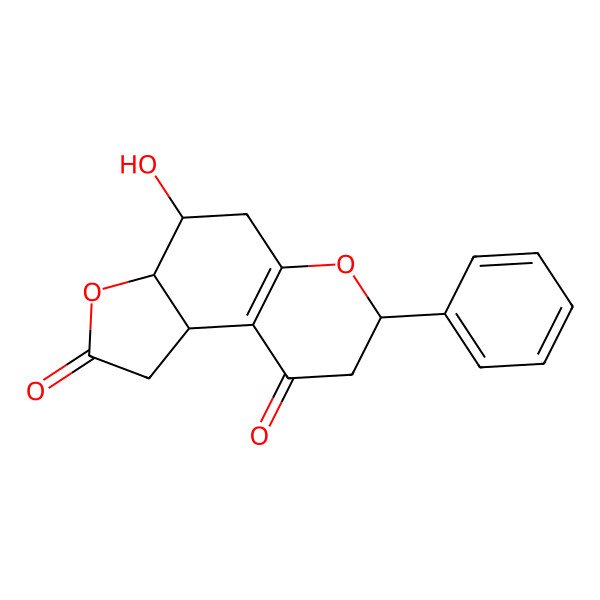 2D Structure of 4-hydroxy-7-phenyl-3a,4,5,7,8,9b-hexahydro-1H-furo[3,2-f]chromene-2,9-dione