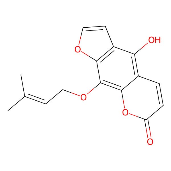 2D Structure of 4-Hydroxy-9-(3-methylbut-2-enoxy)furo[3,2-g]chromen-7-one