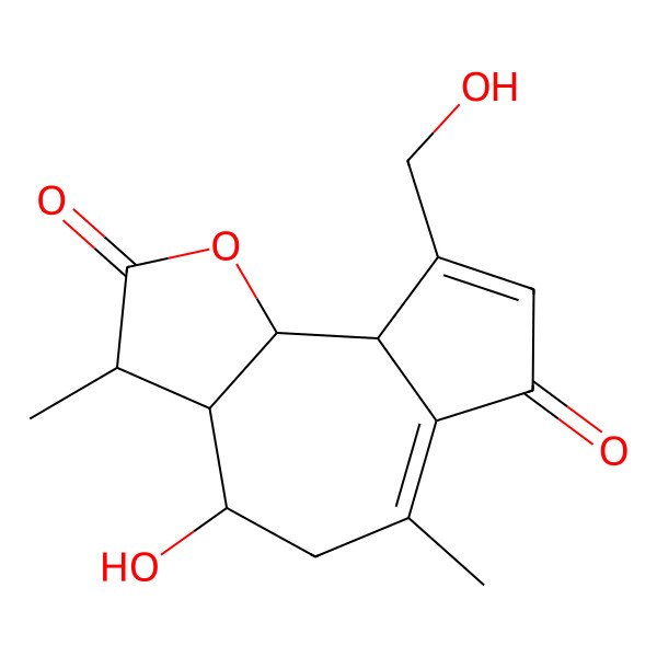 2D Structure of 4-Hydroxy-9-(hydroxymethyl)-3,6-dimethyl-3,3a,4,5,9a,9b-hexahydroazuleno[4,5-b]furan-2,7-dione