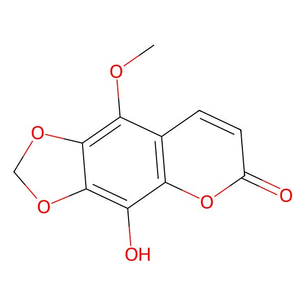 2D Structure of 4-Hydroxy-9-methoxy-[1,3]dioxolo[4,5-g]chromen-6-one