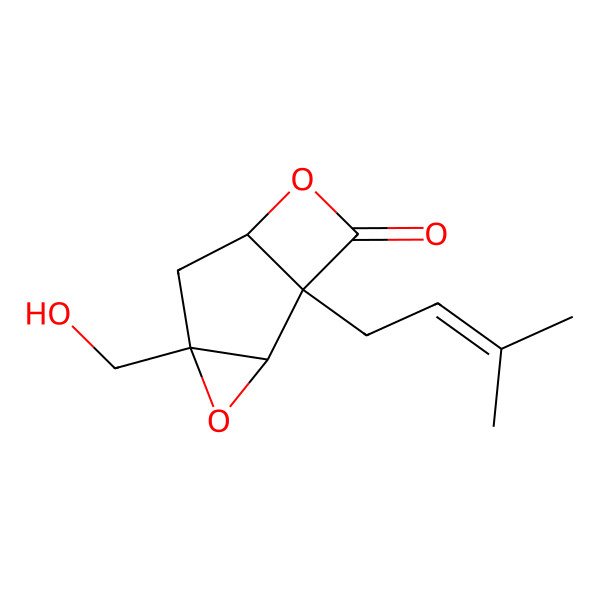 2D Structure of 4-(Hydroxymethyl)-1-(3-methylbut-2-enyl)-3,7-dioxatricyclo[4.2.0.02,4]octan-8-one