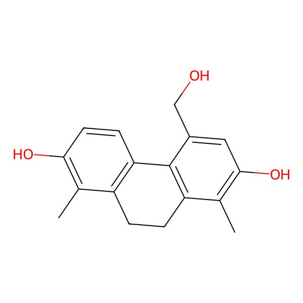 2D Structure of 4-(Hydroxymethyl)-1,8-dimethyl-9,10-dihydrophenanthrene-2,7-diol 2D Structure of 4-(Hydroxymethyl)-1,8-dimethyl-9,10-dihydrophenanthrene-2,7-diol