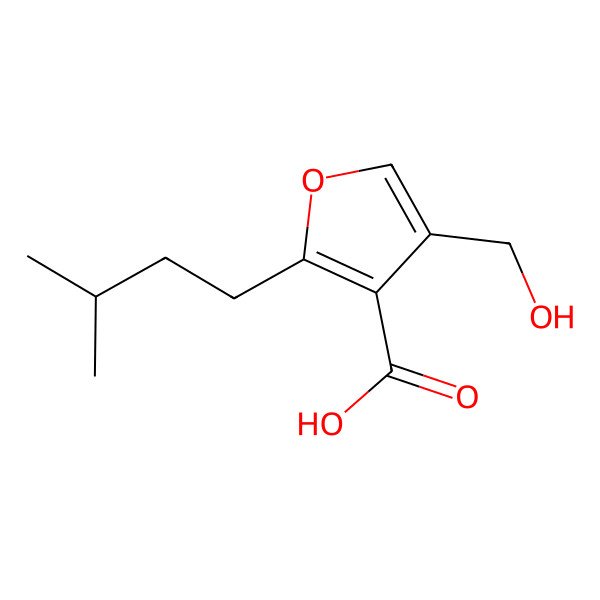 2D Structure of 4-(Hydroxymethyl)-2-(3-methylbutyl)furan-3-carboxylic acid