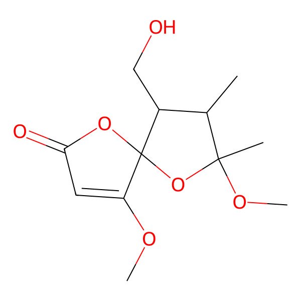 2D Structure of 4-(Hydroxymethyl)-2,9-dimethoxy-2,3-dimethyl-1,6-dioxaspiro[4.4]non-8-en-7-one