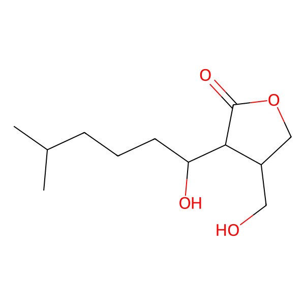 2D Structure of 4-(Hydroxymethyl)-3-(1-hydroxy-5-methylhexyl)oxolan-2-one