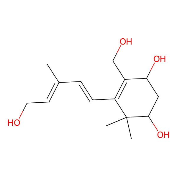 2D Structure of 4-(Hydroxymethyl)-5-(5-hydroxy-3-methylpenta-1,3-dienyl)-6,6-dimethylcyclohex-4-ene-1,3-diol