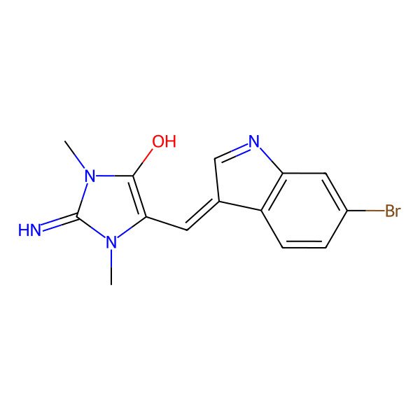 2D Structure of 4-Imidazolidinone, 5-((6-bromo-1H-indol-3-yl)methylene)-2-imino-1,3-dimethyl-