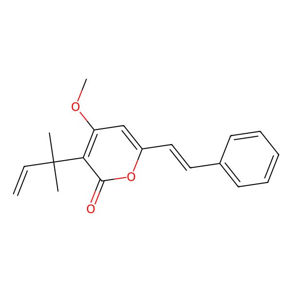 2D Structure of 4-methoxy-3-(2-methylbut-3-en-2-yl)-6-[(E)-2-phenylethenyl]pyran-2-one