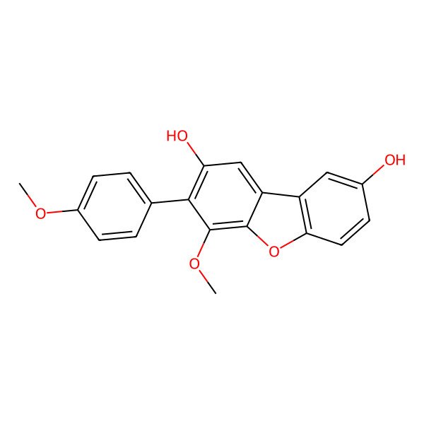 2D Structure of 4-Methoxy-3-(4-methoxyphenyl)dibenzofuran-2,8-diol