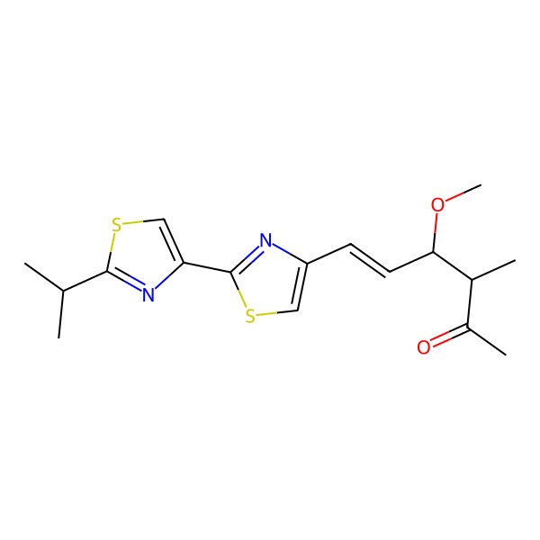 2D Structure of 4-Methoxy-3-methyl-6-[2-(2-propan-2-yl-1,3-thiazol-4-yl)-1,3-thiazol-4-yl]hex-5-en-2-one