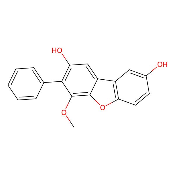 2D Structure of 4-Methoxy-3-phenyldibenzofuran-2,8-diol