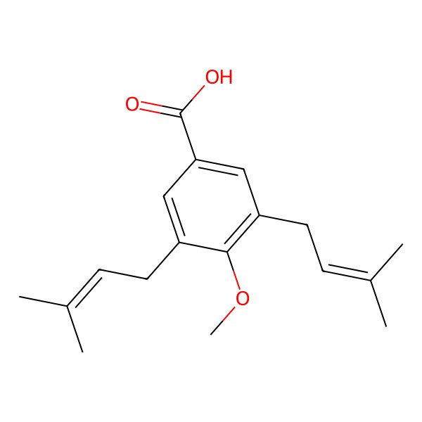 2D Structure of 4-methoxy-3,5-bis(3-methylbut-2-enyl)benzoic Acid