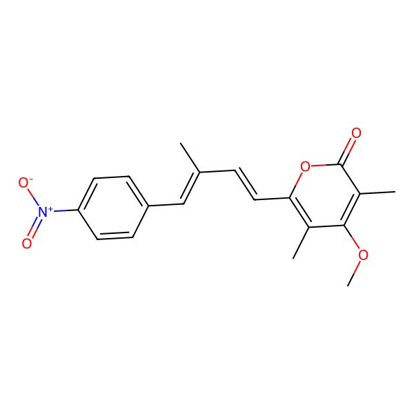 2D Structure of 4-Methoxy-3,5-dimethyl-6-[3-methyl-4-(4-nitrophenyl)buta-1,3-dienyl]pyran-2-one