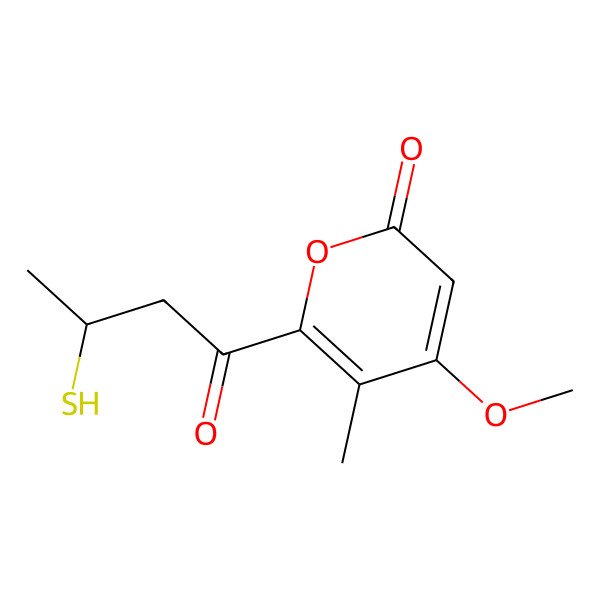 2D Structure of 4-methoxy-5-methyl-6-[(3R)-3-sulfanylbutanoyl]pyran-2-one