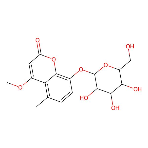 2D Structure of 4-Methoxy-5-methyl-8-[3,4,5-trihydroxy-6-(hydroxymethyl)oxan-2-yl]oxychromen-2-one
